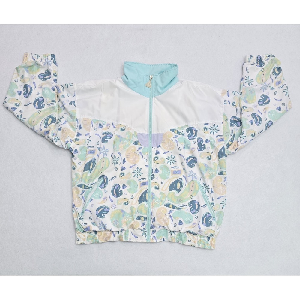 Vintage Wilson Windbreaker Jacket XL Pastel Paisley Floral Full Zip Retro 90s